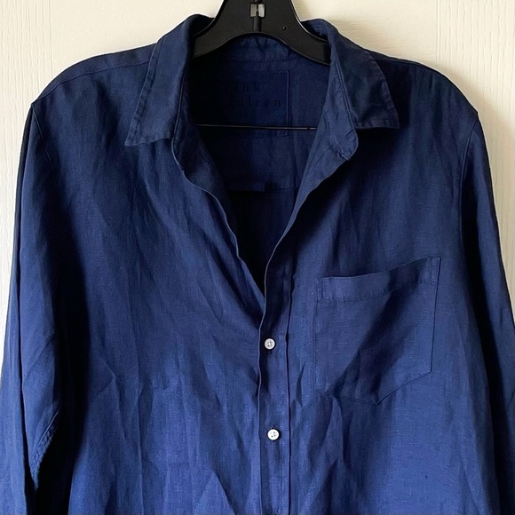 Frank & Eileen Rory Maxi Dress Button-Down Linen Navy Blue Medium EUC - Picture 5 of 8